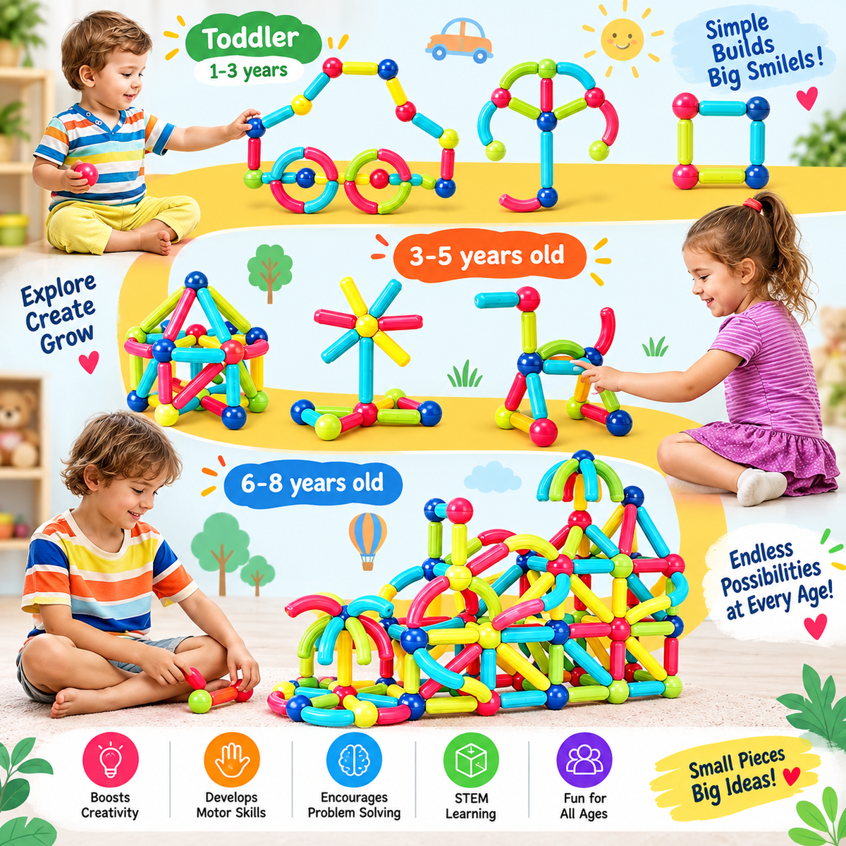 Magnetic Building Blocks Construction Set – Creative STEM Learning Toy