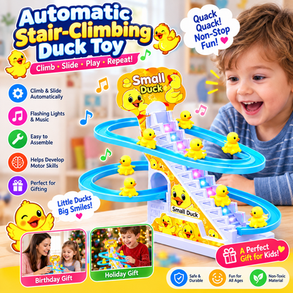 Singing Duck Climb Stairs Toy – Musical Rolling Duck Track with Lights & Sound