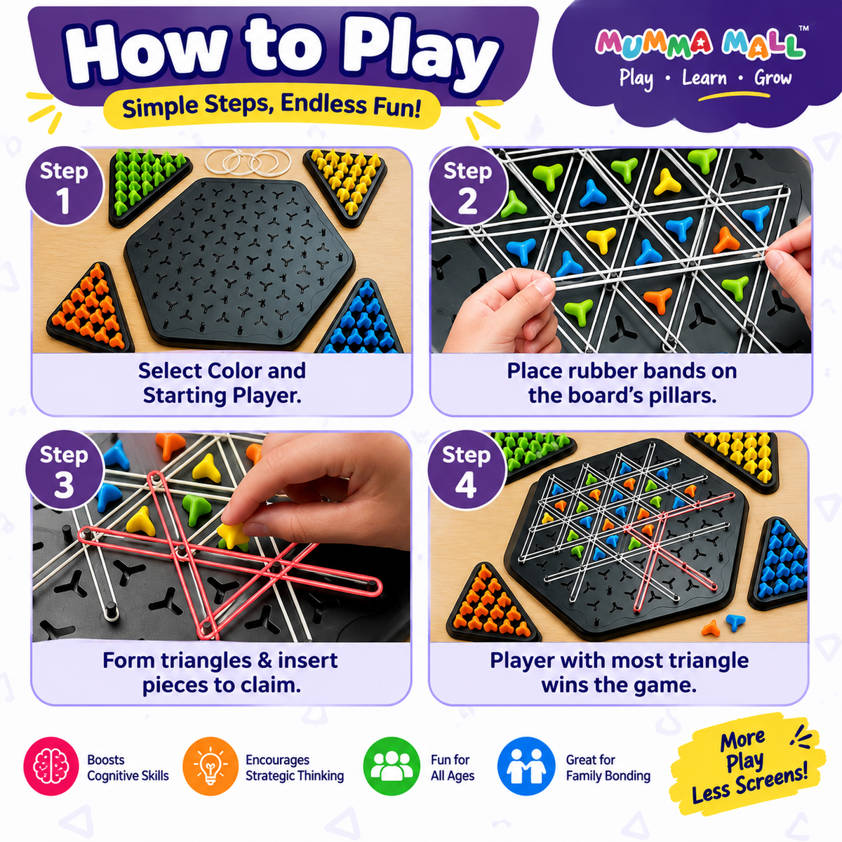 Triangle Rubber Strategy Game – 2 to 4 Player Brain Game